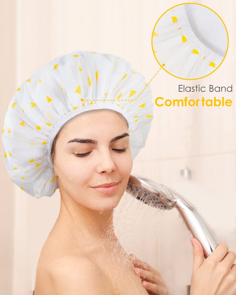 Auban Shower Cap, Shower Cap for Women Terry Cloth Lined EVA Exterior Reusable Double Layer Waterproof, Large Bath Hair Cap for All Hair Lengths (Yellow) - Image 5
